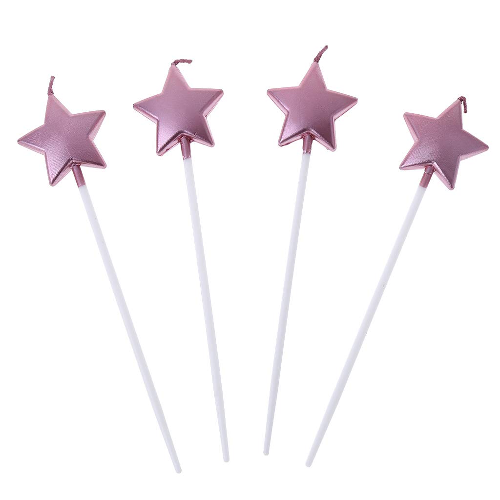 Pembe Rose Renk Yıldız Şekilli Pasta Mumu Pasta Süsleme Doğum Günü 4 Adet