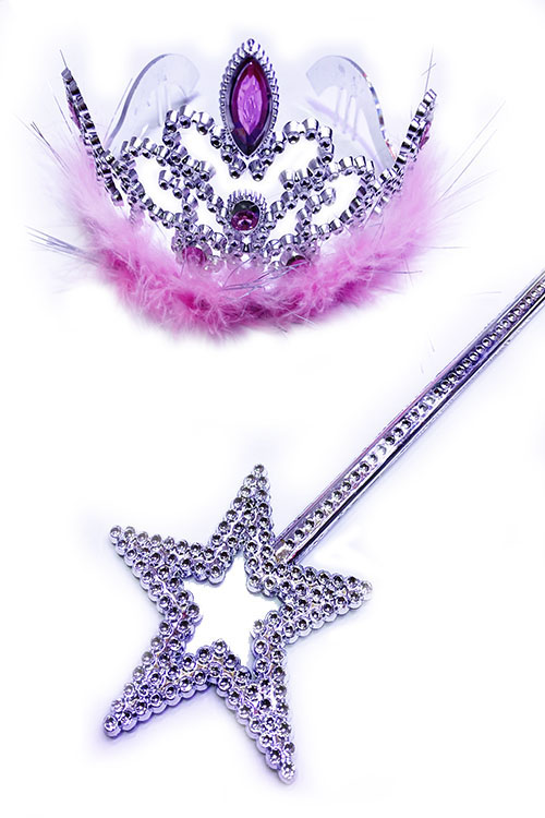 Pembe Tüylü Metalize Taşlı Prenses Tacı ve Prenses Yıldız Şekilli Asası 