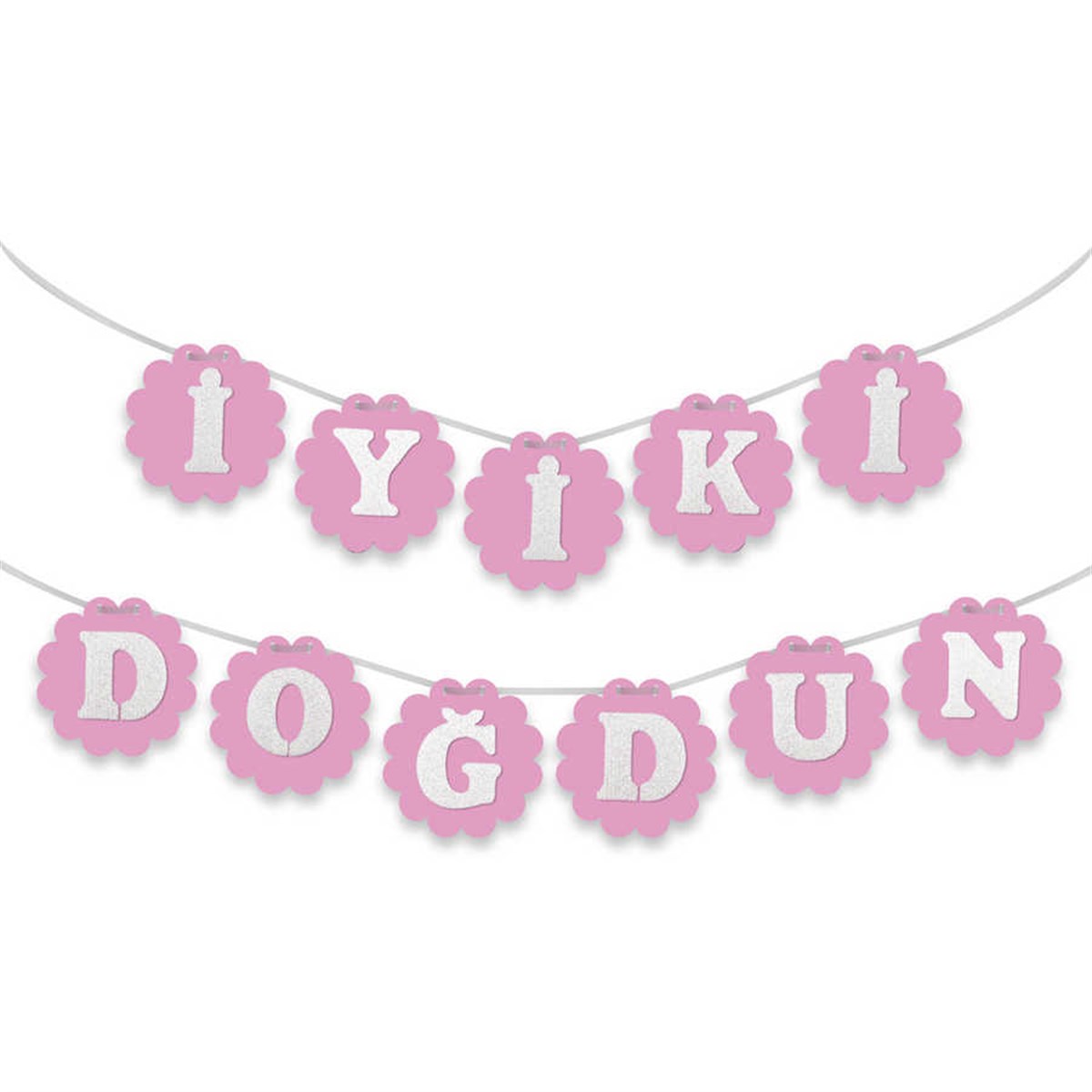 Pembe Üzeri Beyaz Harflerle İyiki Doğdun Yazılı Strafor Doğum Günü Flama 3 Metre