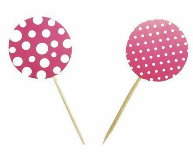 Pembe Üzeri Beyaz Puanlı Parti Kürdan Süsü 20 Adet