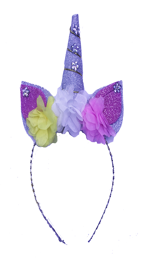 Rengarenk Çiçekli Gümüş Boynuzlu Tek Boynuz Unicorn Tacı