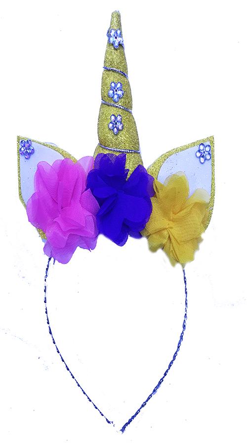 Rengarenk Çiçekli Sarı Boynuzlu Tek Boynuz Unicorn Tacı