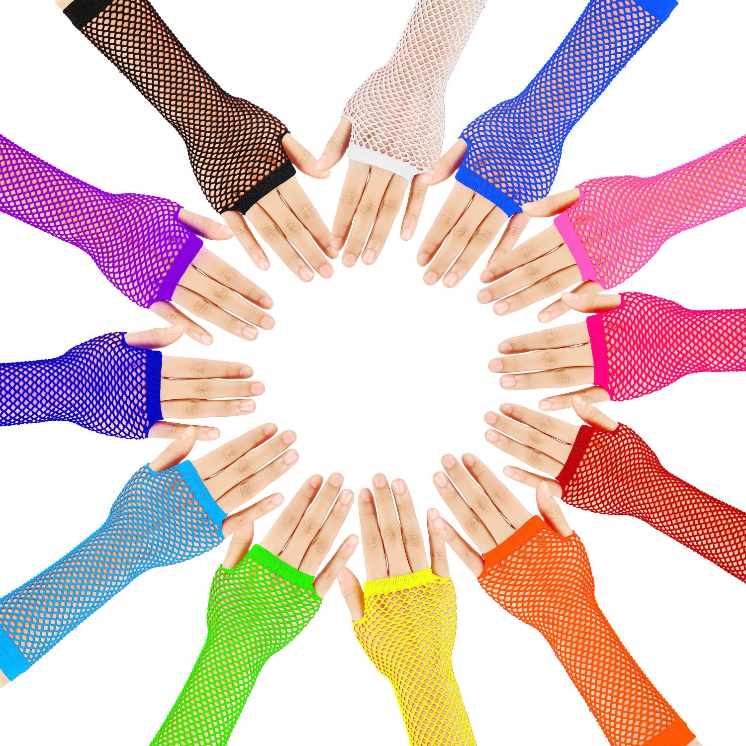 Rengarenk Dirsek Altı Boy Fileli Toptan Parti Eldiveni 12 Çift