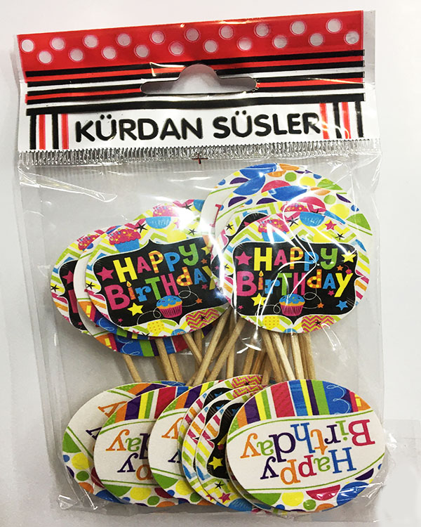 Rengarenk Happy Birthday Parti Kürdan Süsü 20 Adet