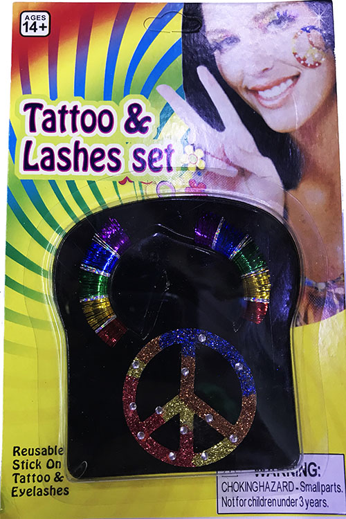 Rengarenk Hippi Modeli Takma Kirpik ve Yüz Aksesuar Seti 