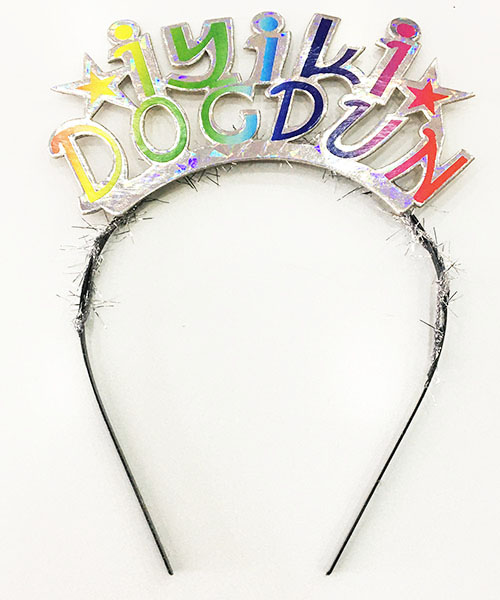 Rengarenk İyiki Doğdun Yazılı Gümüş Renk Unicorn Doğum Günü Tacı