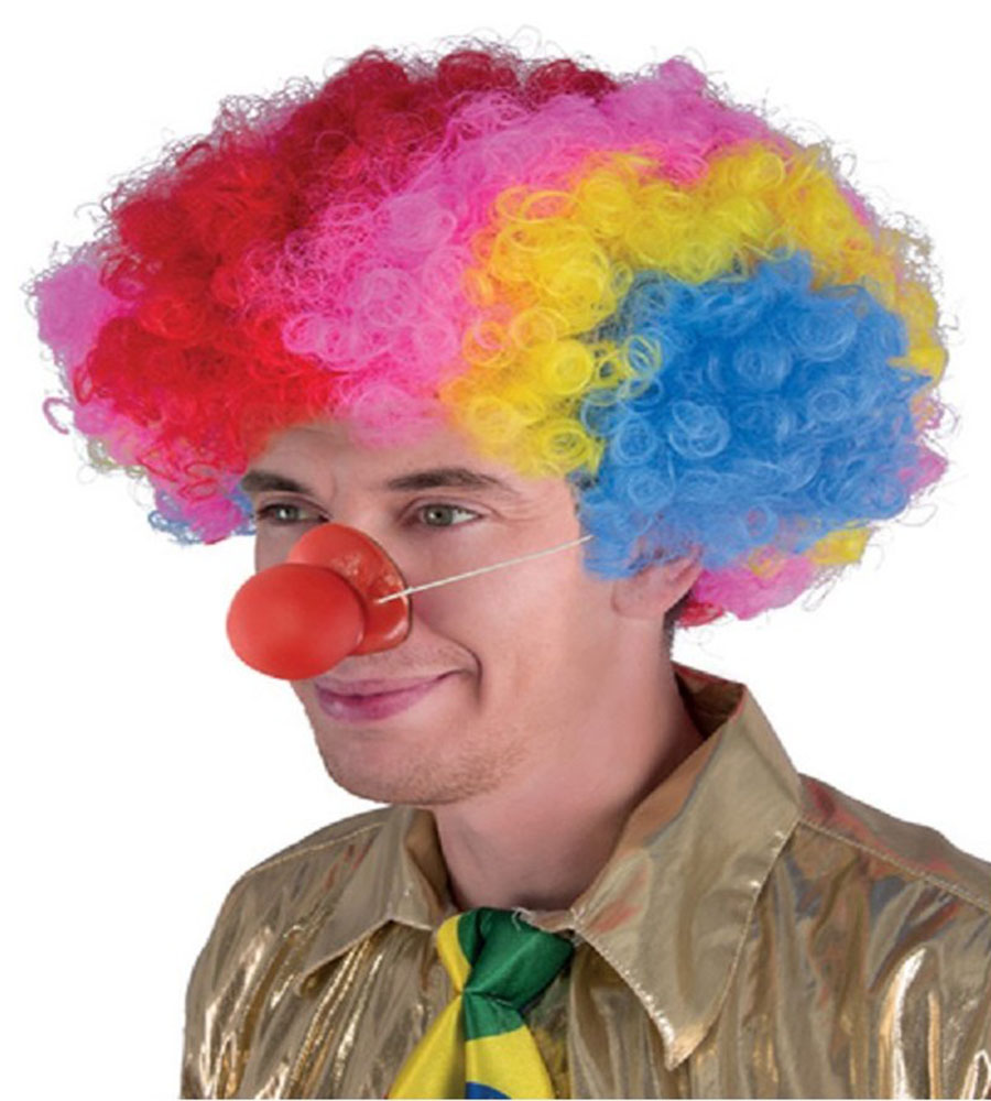 Rengarenk Kıvırcık Afro Palyaço Bonus Peruk 110 Gr ve Turuncu Ses Çıkaran Burun