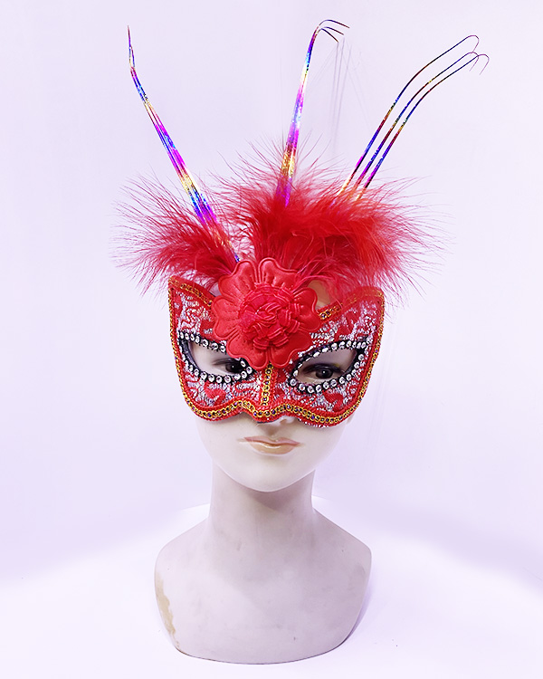 Renkli Tel İşlemeli Güllü Kırılmaz Eva Kırmızı Parti Maskesi 20X25 cm