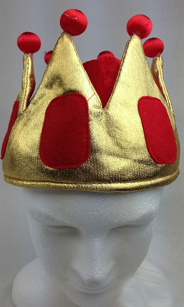 Sarı Renk Kırmızı Ponponlu Kadife Kral Şapkası Kraliyet Şapkası Çocuk Boy