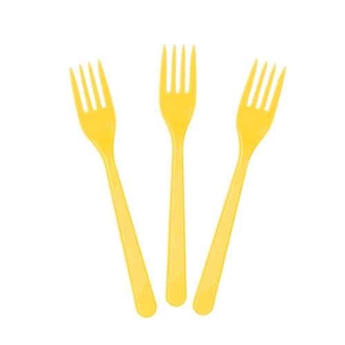 Sarı Renk Lüks Plastik Çatal 25 Adet