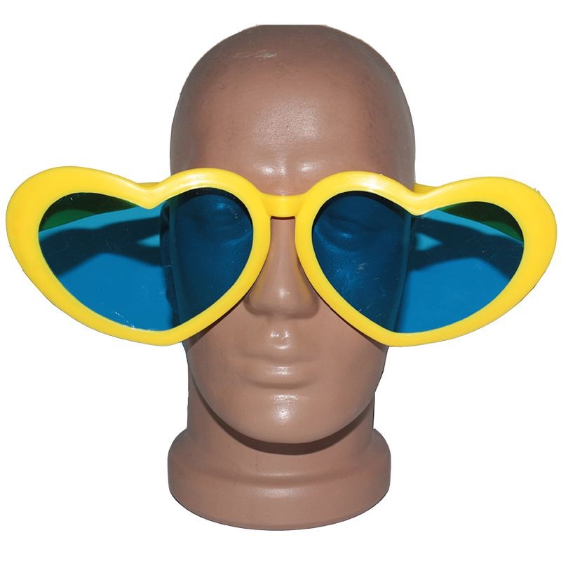 Sarı Renk Mega Boy Jumbo Kalp Şekilli Parti Gözlüğü