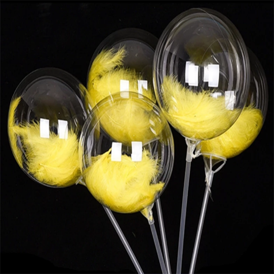 Sarı Tüylü Dekorasyon Şeffaf Balon 24 İnch 