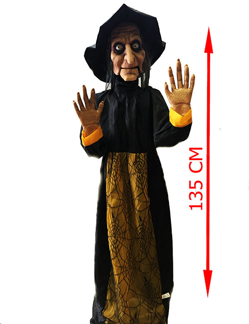 Ses Sensörlü Cadılar Bayramı Halloween Konuşan Işıklı ve Hareketli Mega Boy Demirli Cadı 135 cm