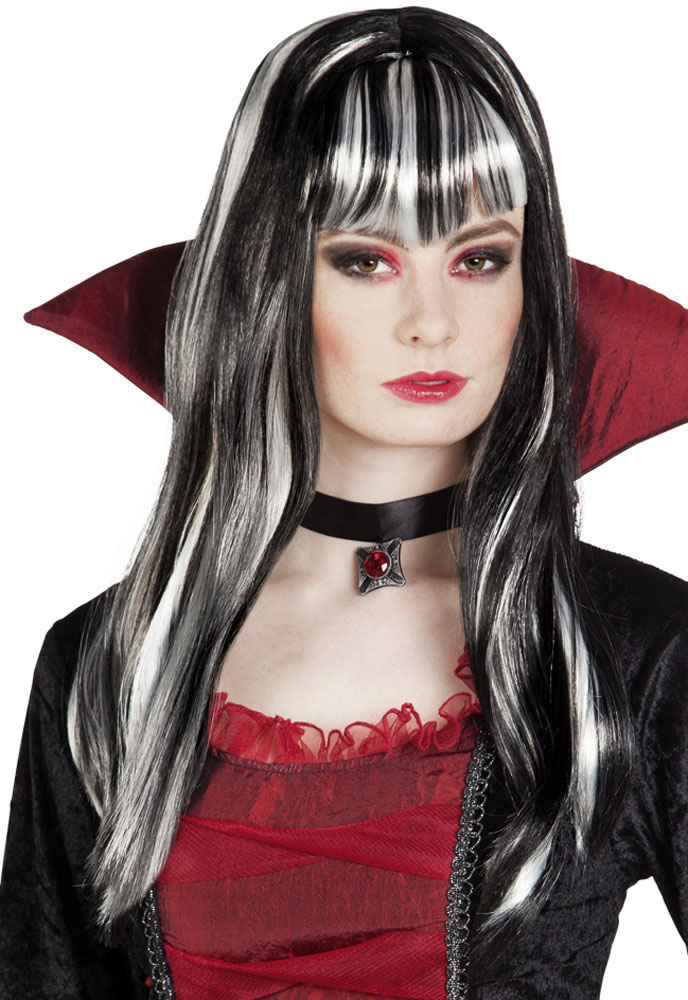 Siyah Beyaz Renk Dracula Vampir Cadı Peruğu Parti Peruğu