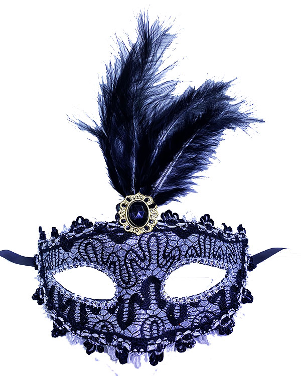 Siyah Dantel İşlemeli Balo Maskesi Parti Maskesi 16x22 cm