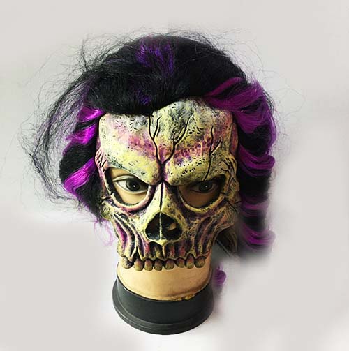 Siyah Mor Karışım Uzun Saçlı Dişli Lateks Korku Et Maske