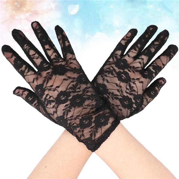 Siyah Renk Bilek Boyu Dantel Eldiven Yetişkin Boy 