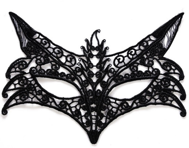 Siyah Renk Dantel İşlemeli Örgü Parti Maskesi Model 14 No