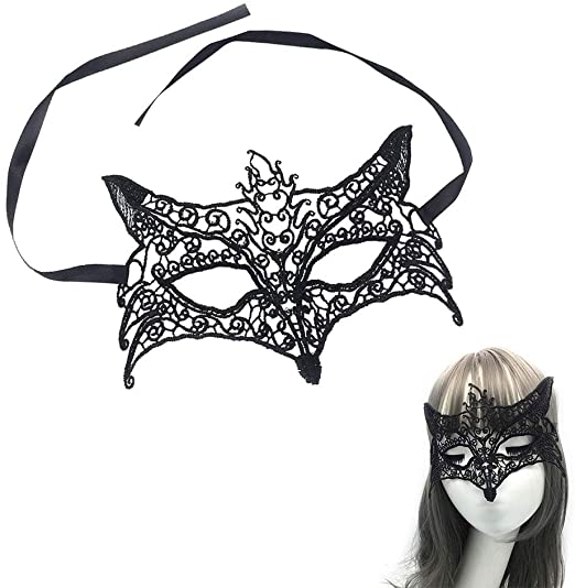 Siyah Renk Dantel İşlemeli Örgü Parti Maskesi Model 14 No