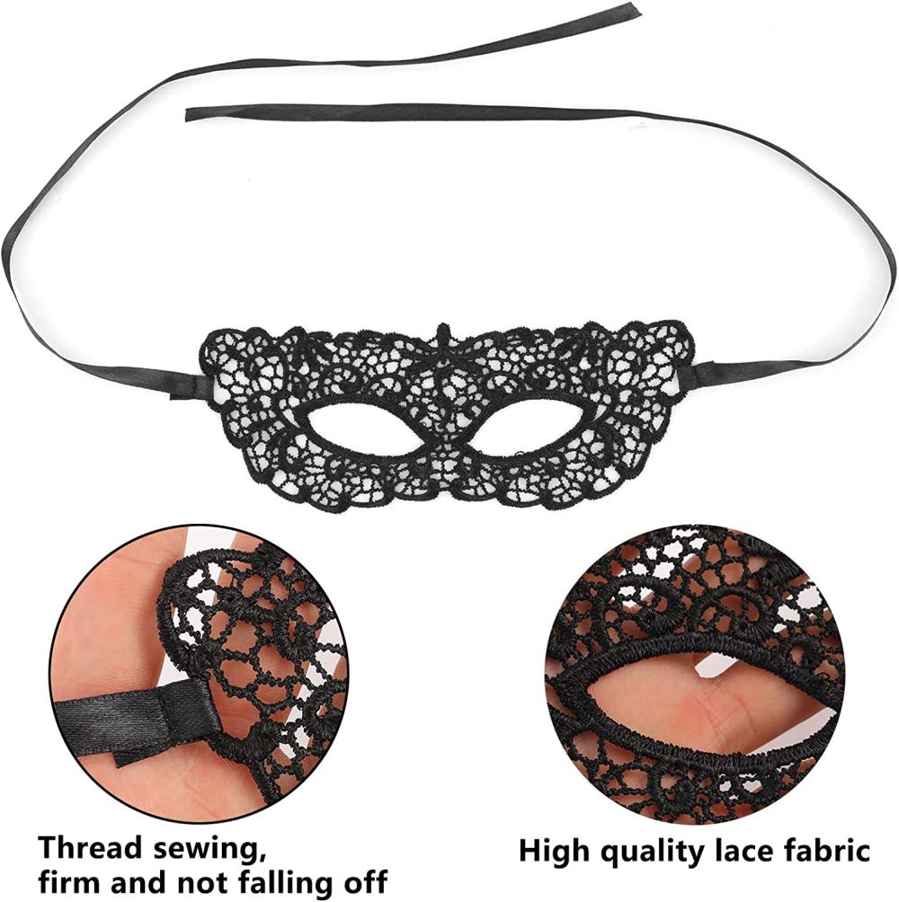 Siyah Renk Dantel İşlemeli Örgü Parti Maskesi Model 7