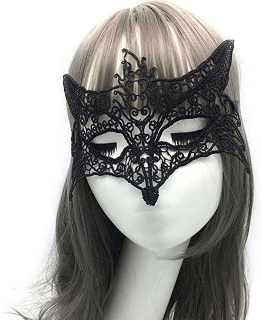 Siyah Renk Dantel İşlemeli Örgü Parti Maskesi Model 14 No