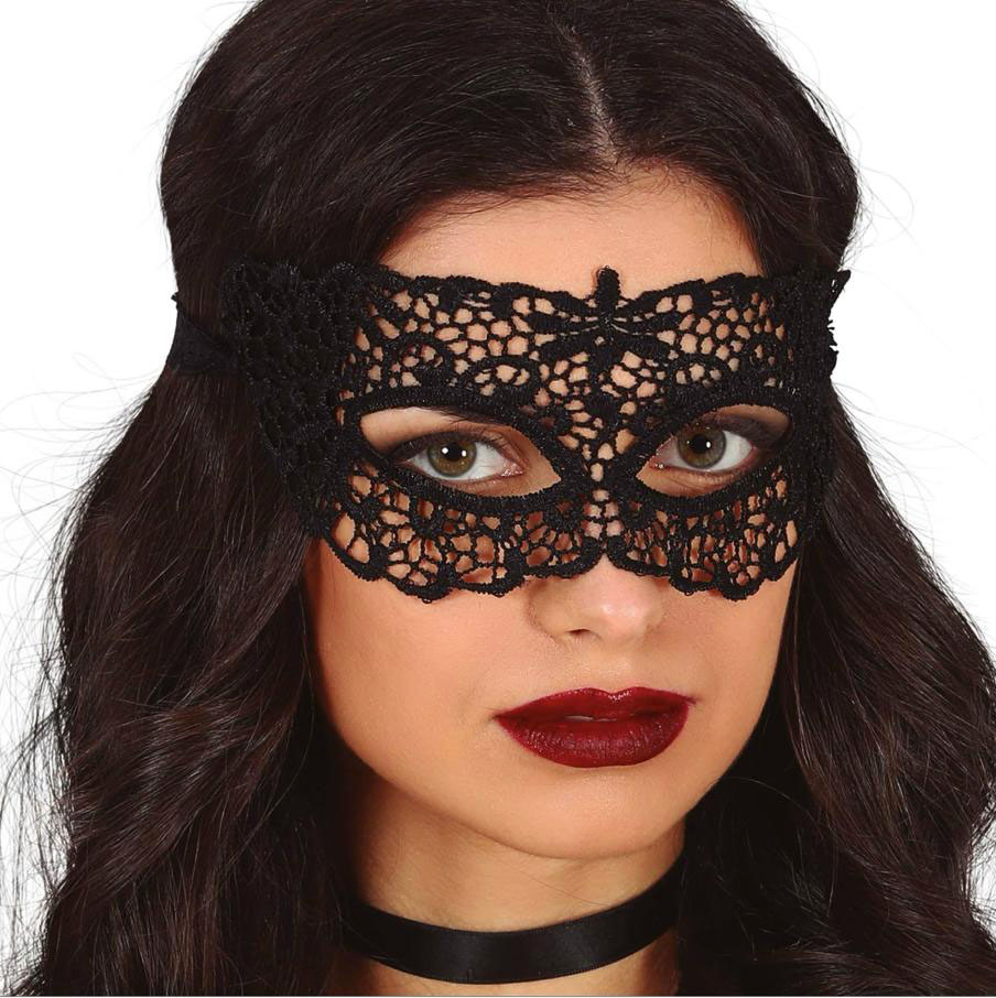 Siyah Renk Dantel İşlemeli Örgü Parti Maskesi Model 7