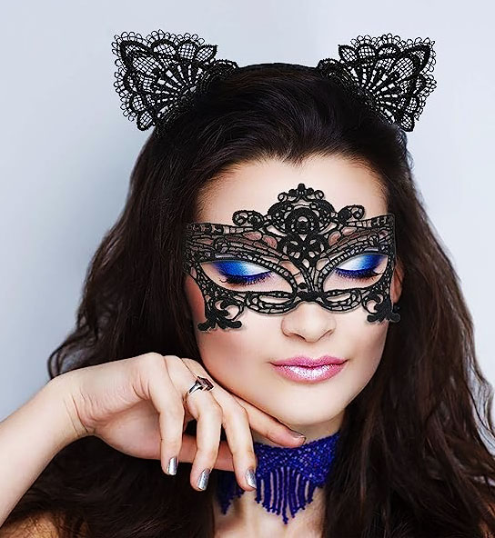 Siyah Renk Dantel Maske ve Dantel Taç Seti Yetişkin No 1