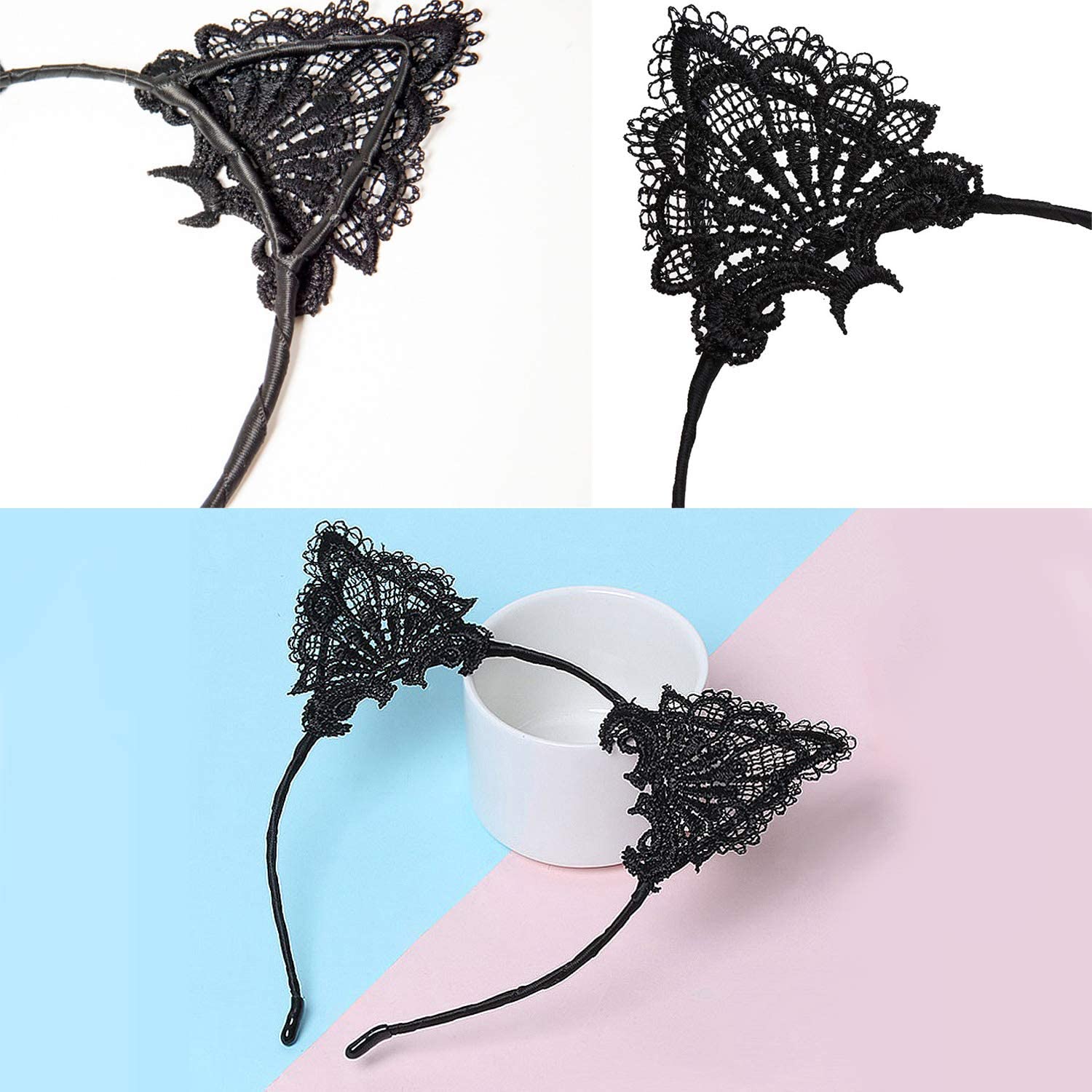 Dantelli Siyah Kedi Tacı - Vintage Tarz Dantel Kedi Kulak