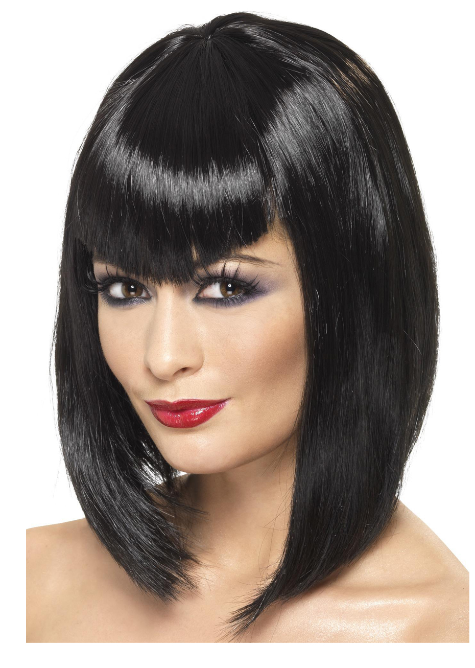 Siyah Renk Dolgulu Orta Boy Kısa Peruk Saç 40 cm