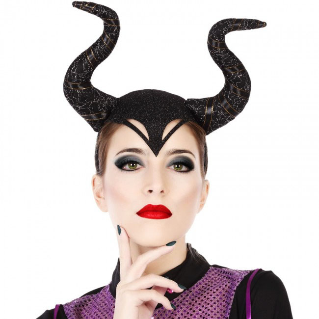 Siyah Renk Mega Boy Motif İşleme Boynuzlu Tasarımlı Mega Malefiz Tacı 30x28 cm