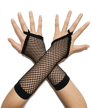 Siyah Renk Parmak Arası Uzun File Örgü Eldiven 26 cm