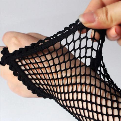 Siyah Renk Parmak Arası Uzun File Örgü Eldiven 26 cm