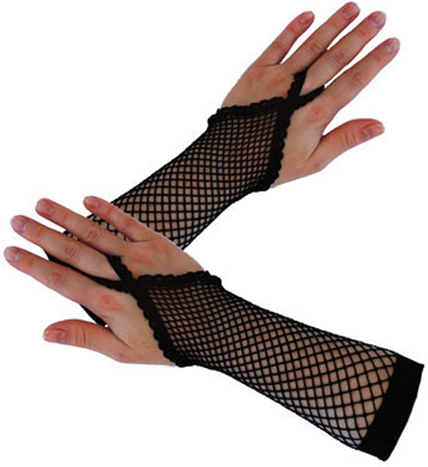 Siyah Renk Parmak Arası Uzun File Örgü Eldiven 26 cm