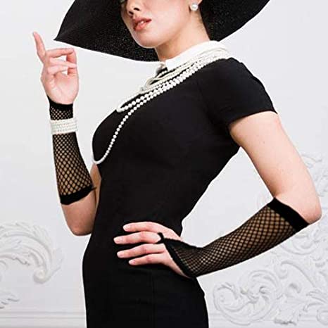 Siyah Renk Parmak Arası Uzun File Örgü Eldiven 26 cm