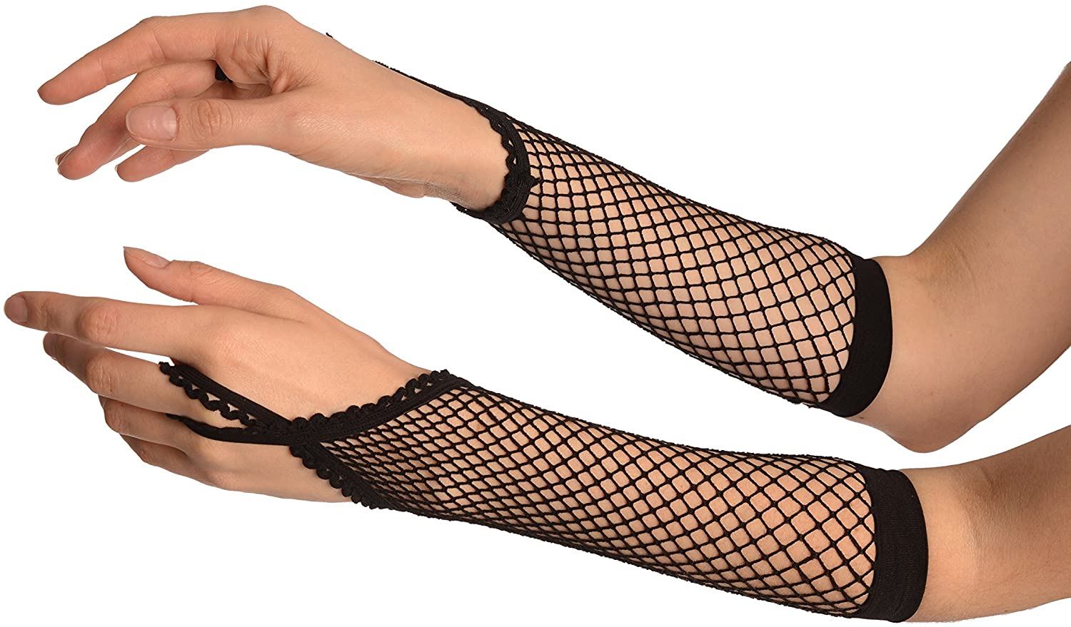 Siyah Renk Parmak Arası Uzun File Örgü Eldiven 26 cm