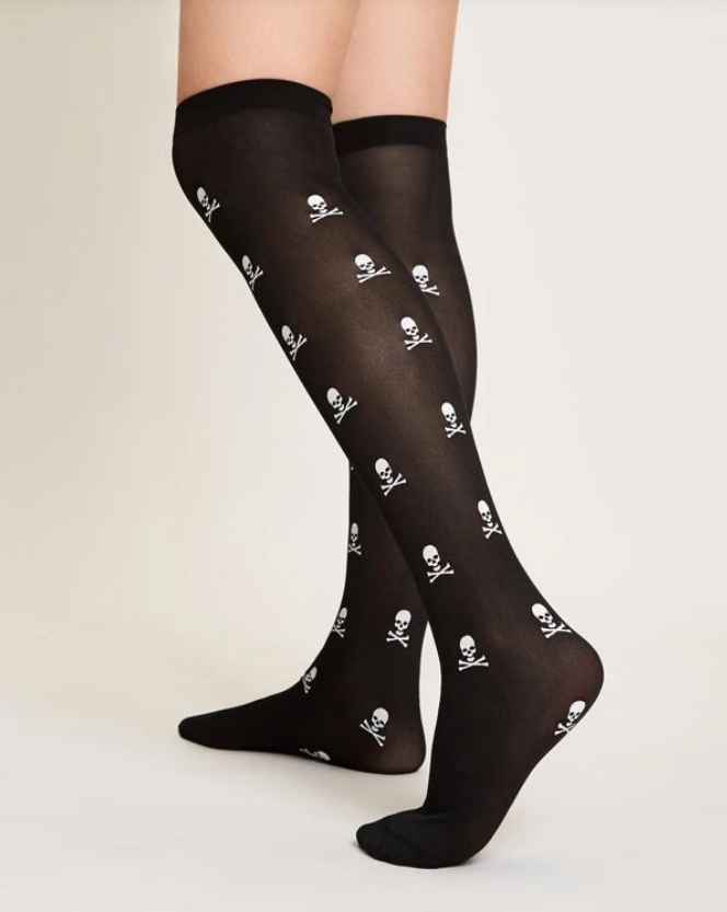 Siyah Üzeri Beyaz Kuru Kafalı Cadılar Bayramı Halloween Çorap 1 Çift