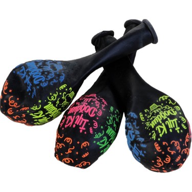 Siyah Üzeri Floresan İyiki Doğdun Yazılı Baskılı Doğum Günü Balonu 100 Adet