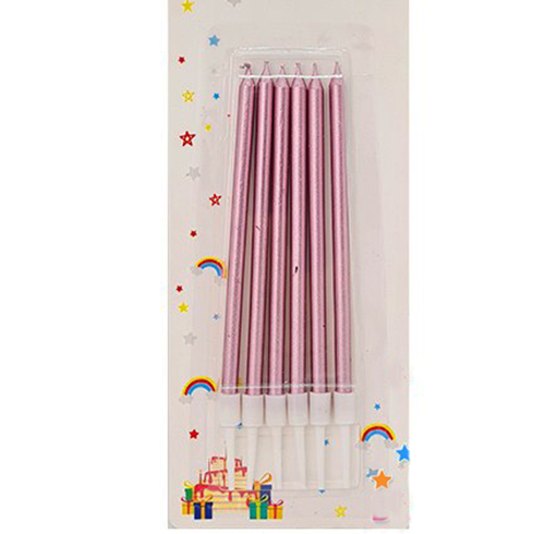 Soft Pembe Renk Uzun Pasta Parti Mumu 6 Adet 16 cm