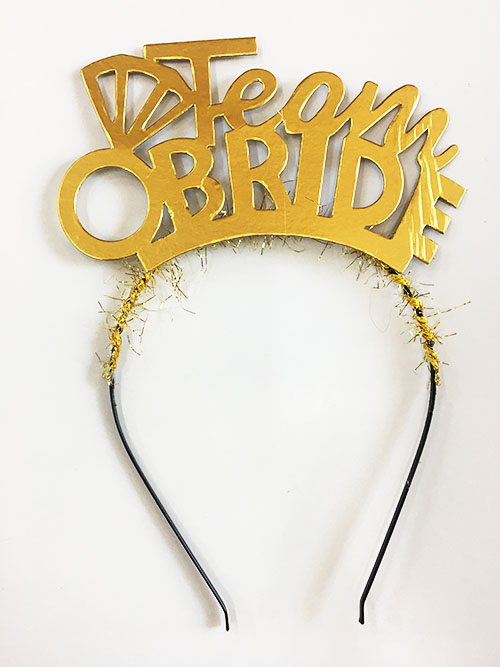 Team Bride Yazılı Alyanslı Altın Renk Parti Tacı