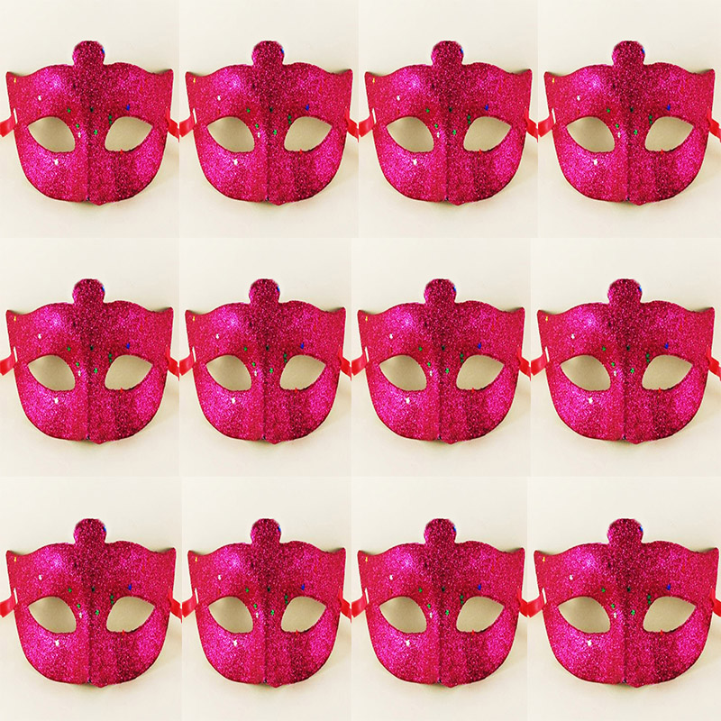 Toptan Parlak Simli Fuşya Pembe Renk Balo Parti Göz Maskesi 12 Adet