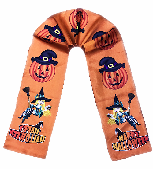 Turuncu Renk Balkabağı Cadı Baskılı Halloween Atkı Banner Dekor 150x17 cm