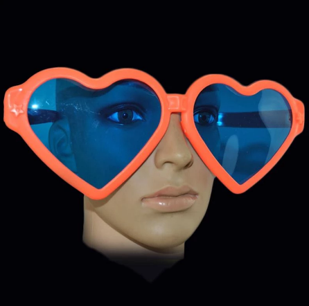 Turuncu Renk Mega Boy Jumbo Kalp Şekilli Parti Gözlüğü