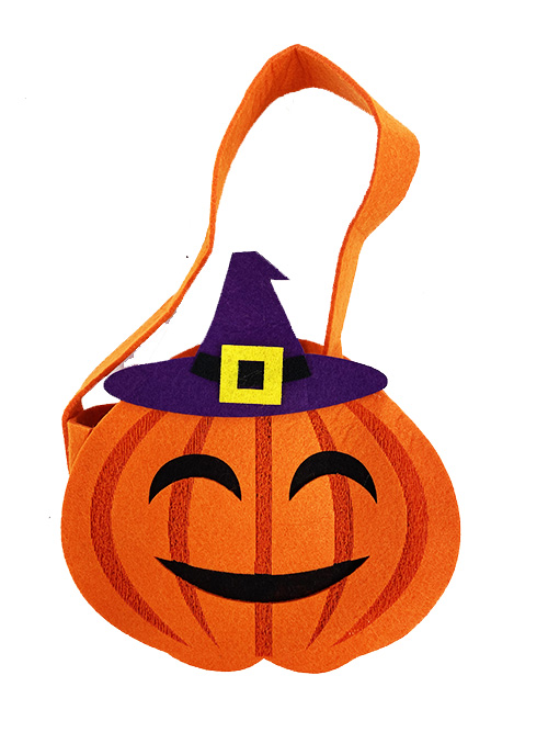 Turuncu Renk Mor Şapkalı Balkabağı Şeker Çantası 15x12 cm