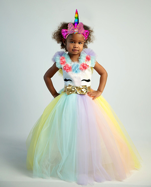 Unicorn Çocuk Kostümü - Tarlatanlı Kabarık Unicorn Pony Kostümü ve Taç Seti