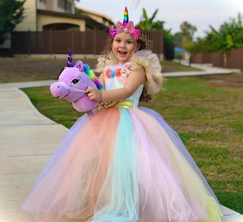 Unicorn Çocuk Kostümü - Tarlatanlı Kabarık Unicorn Pony Kostümü ve Taç Seti