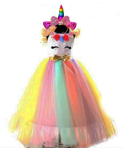 Unicorn Çocuk Kostümü - Tarlatanlı Kabarık Unicorn Pony Kostümü ve Taç Seti