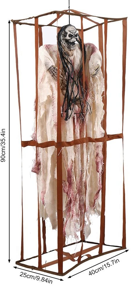 Ürpertici Scary Halloween Sesli Hareketli Sensörlü Beyaz Kuru Kafa Dekor 90 cm