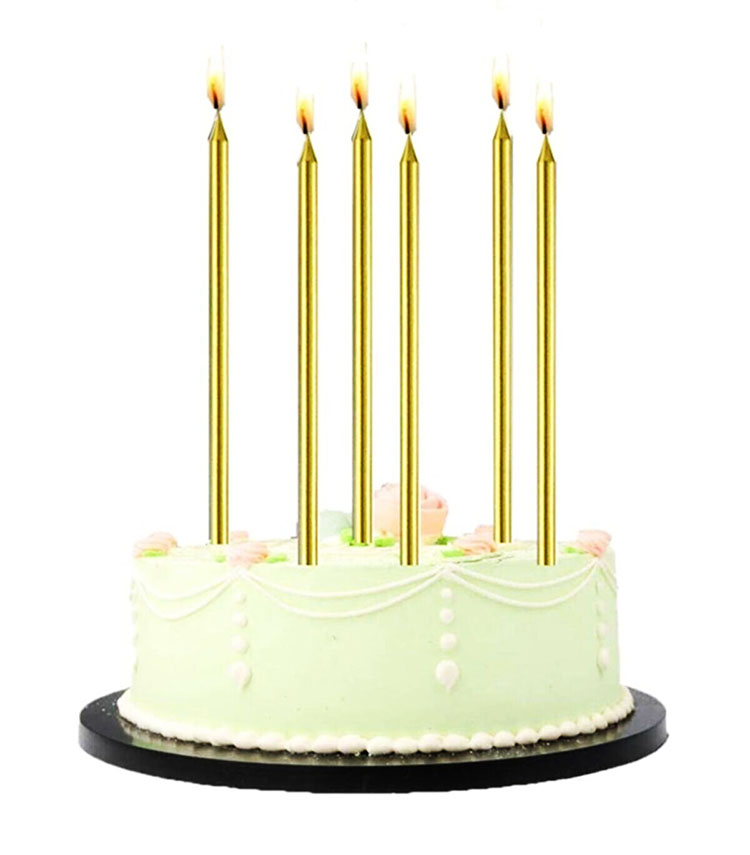 Uzun Altın Renk Gold Renk Pasta Parti Mumu 6 Adet 16 cm