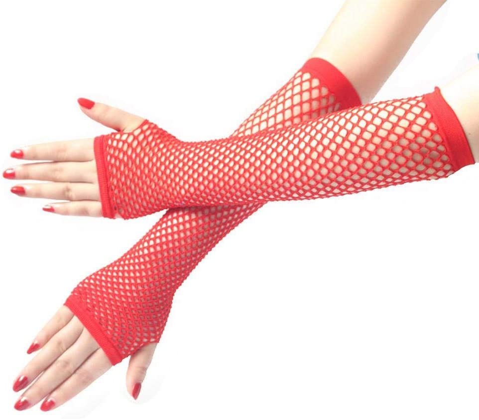 Uzun File Örgü Eldiven Kırmızı Renk