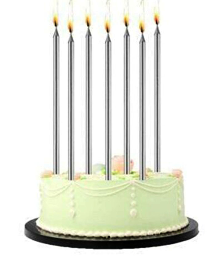 Uzun Gümüş Renk Silver Renk Pasta Parti Mumu 6 Adet 16 cm